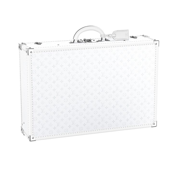 LOUIS VUITTON® - Bisten 70 - Optic White Travel Trunk, Handbag Heaven, Louis Vuitton Official, High Jewelry, Canvas Leather, Leather Coat, Monogram Canvas, Leather Handle, Luxury Bags