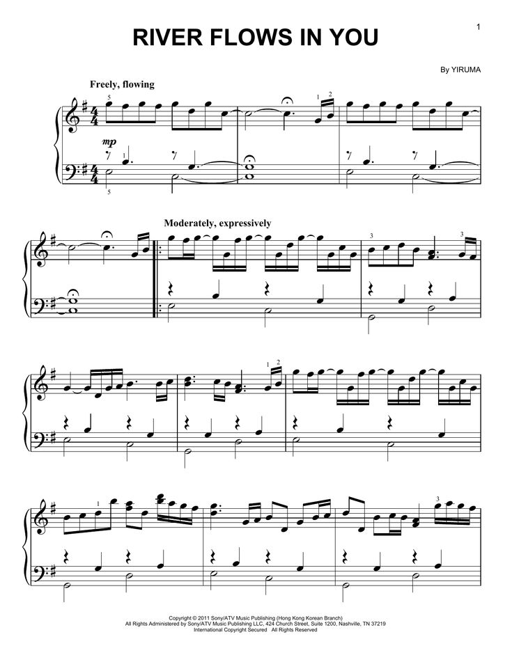 river flows in you sheet music