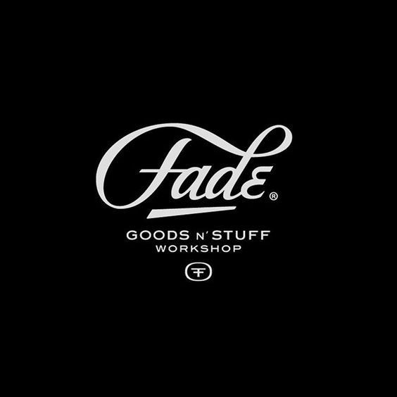 the logo for fade goods and stuff workshop on a black background with white lettering