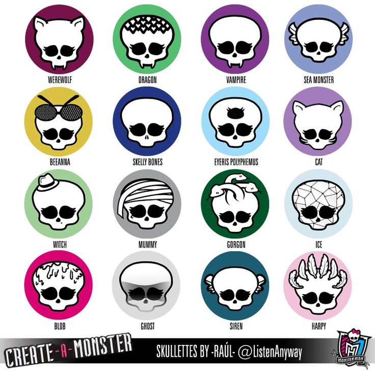 a bunch of skulls with different hairstyles and haircuts on them, all in various colors