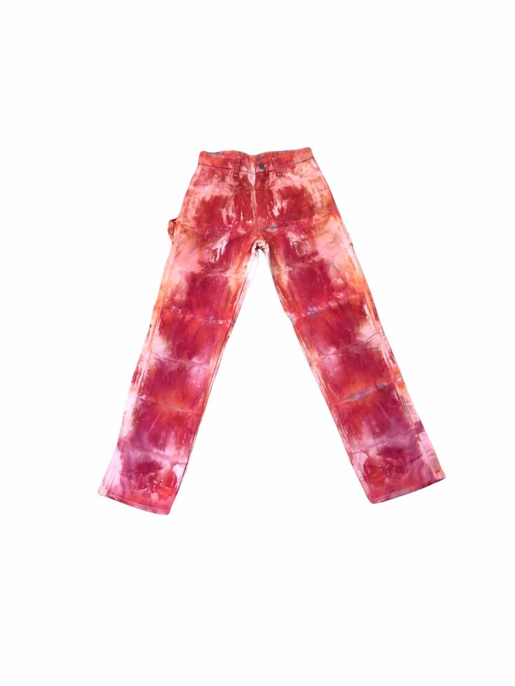 Every pair is hand-dyed and will turn out slightly different than the rest! Important Sizing Info: Order one waist size up as they tend to run a bit small! Dickies Relaxed Fit (100% Cotton) - Super Comfy Straight Fit / Unisex sizing - Technically a men's fitting pant, these will fit with a high enough rise to work as high wasted pants for women.  Please measure waist & inseam if you are unsure about measurements. Pants are preshrunk and have no stretch for waste. Exchange/Return: After following Pink Relaxed Fit Washed Bottoms, Pink Washed Relaxed Fit Bottoms, Hippie Style Straight Leg Pants For Festival, Tie-dye Straight Leg Pants With Pockets, Hippie Straight Leg Festival Pants, Hippie Straight Leg Pants For Festival, Tie Dye Straight Leg Pants With Pockets, Pink Bohemian Relaxed Fit Pants, Pink Bohemian Pants With Relaxed Fit