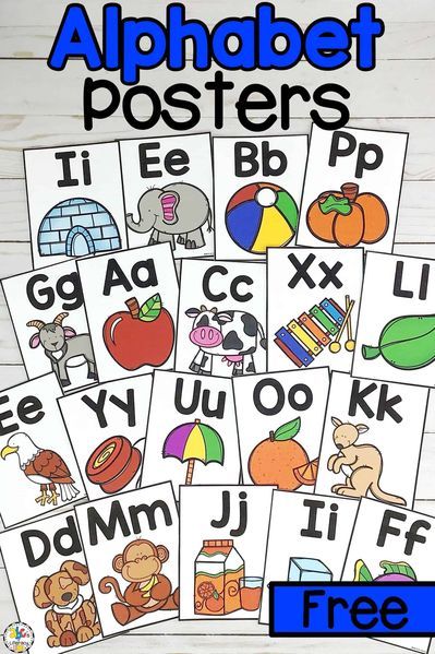 alphabet posters with pictures of animals, letters and numbers to be used in the classroom