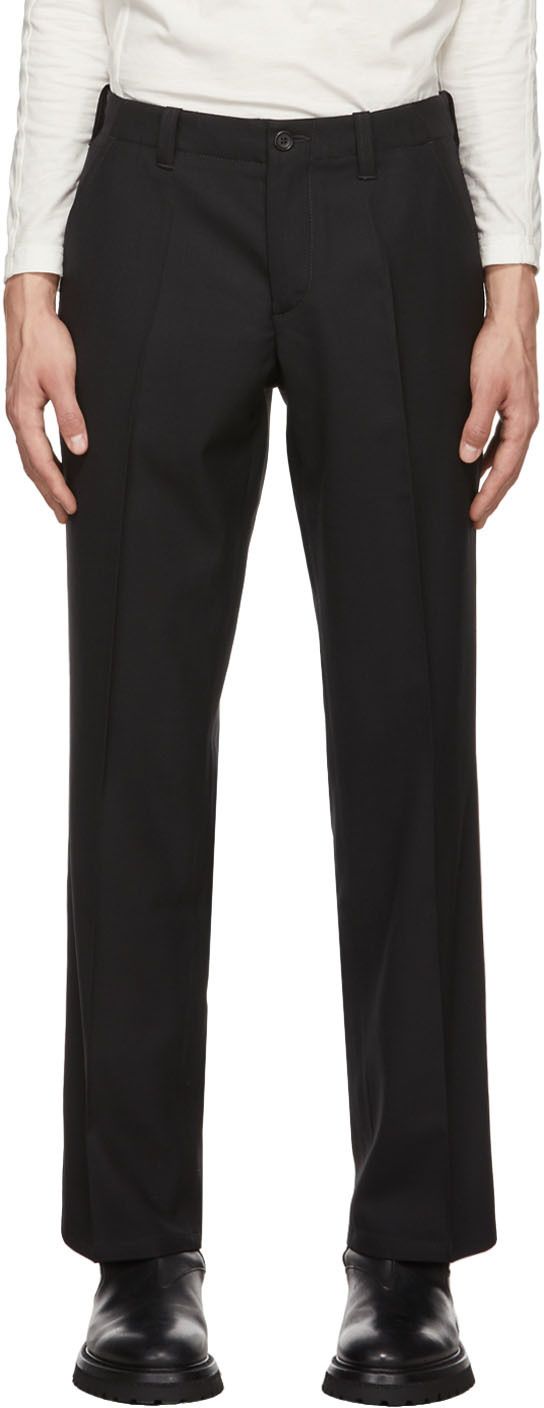 Straight-leg plain-woven wool trousers in black. Available exclusively at SSENSE. Supplier color: Black | ADYAR SSENSE Exclusive Black Classic Trousers Classy Outfits Men, Classic Trousers, Black Pants Casual, Classic Pants, Wool Trousers, Outfits Men, Pants Straight, Classy Outfits, Black Pants