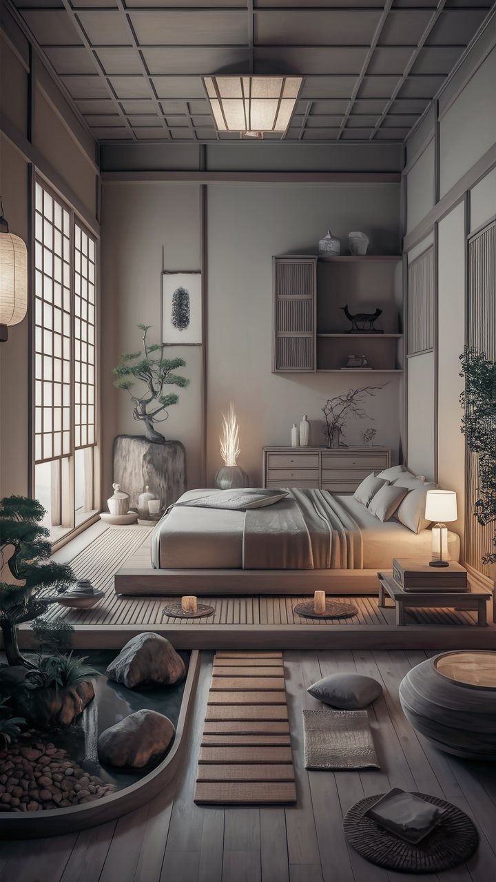 Japanese Bedroom Design: 15 Essential Elements for Tranquility Japanese Design Bedroom, Bedroom Japanese Style Modern, Room Decor Japanese Style, Japanese Bedroom Traditional, Bedroom Ideas Japanese Style, Japandi Interiors Bedroom, Japanese Hotel Room, Japanese Bedroom Aesthetic, Bedroom Bed Ideas