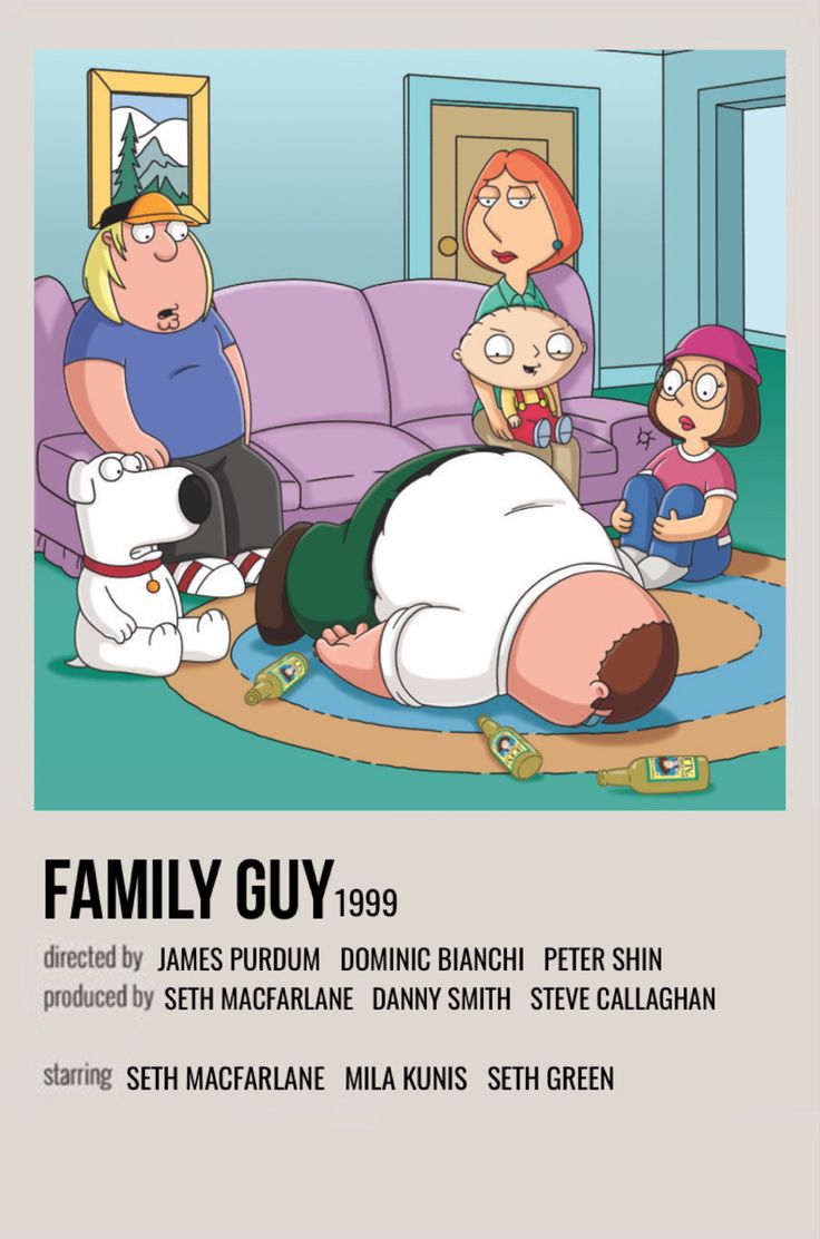 the family guy movie poster with an adult and children sitting on a rug in front of them