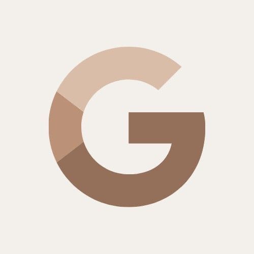 the letter g is made up of different colors and shapes, including brown, beige, and white