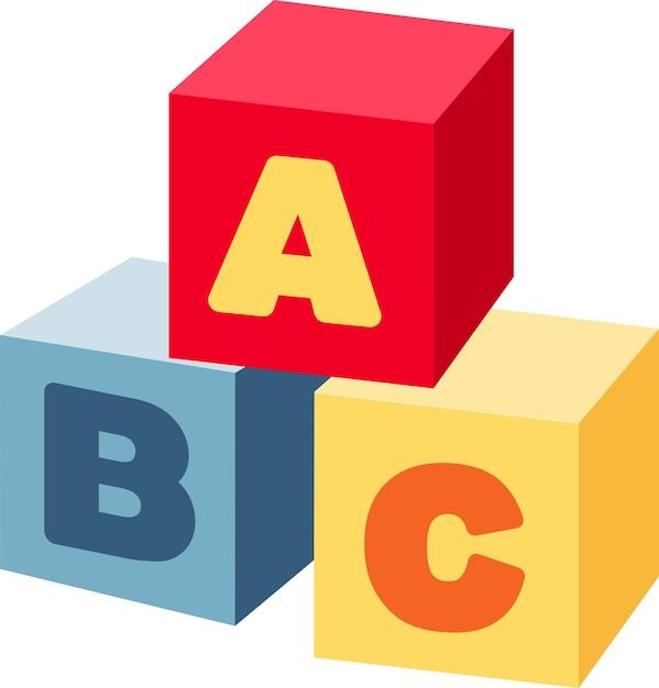 three blocks with the letters abc and c on them, all stacked up in different colors