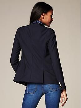 Navy Lightweight Wool Puff-Sleeve Blazer | Banana Republic Fitted Notch Lapel Versatile Blazer, Fitted Solid Color Blazer With Button Cuffs, Fitted Solid Blazer With Button Cuffs, Fitted Long Sleeve Versatile Blazer, Fitted Blazer With Button Cuffs For Business Casual, Versatile Fitted Blazer, Fitted Business Casual Outerwear With Buttons, Versatile Fitted Long Sleeve Blazer, Fitted Outerwear With Buttons For Business Casual