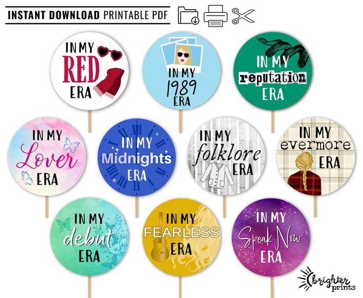 the printable cupcake toppers are all different colors and designs for each item