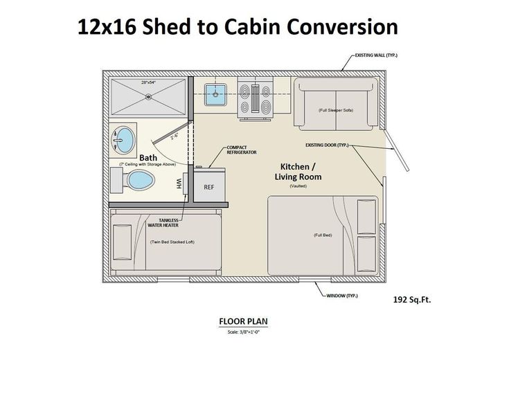 the floor plan for a cabin with two bathrooms