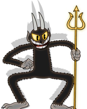 a cartoon character with an evil face holding a spear