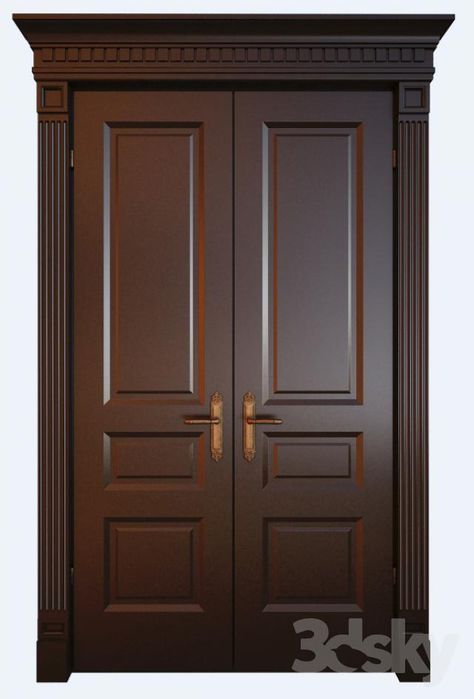 two brown doors are open on a white background