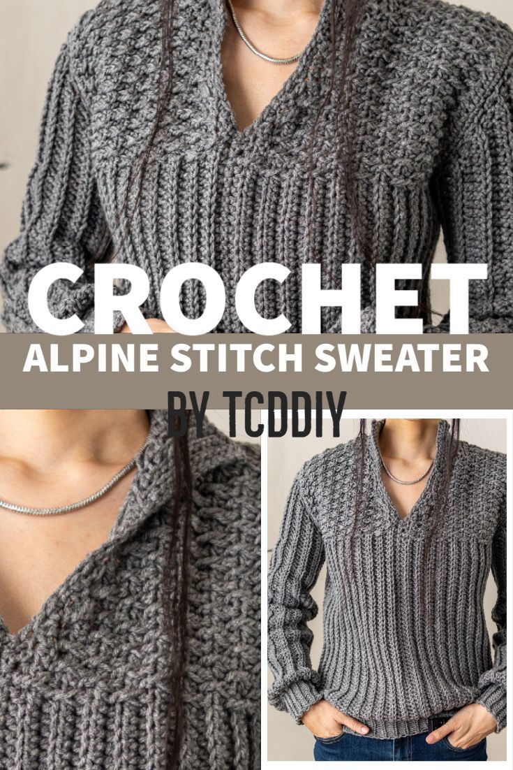 the crochet alpine stitch sweater pattern is shown