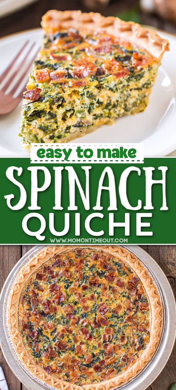 spinach quiche with text overlay that reads easy to make spinach quiche