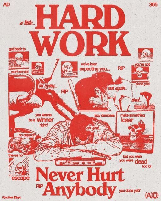 the poster for hard work is shown in red