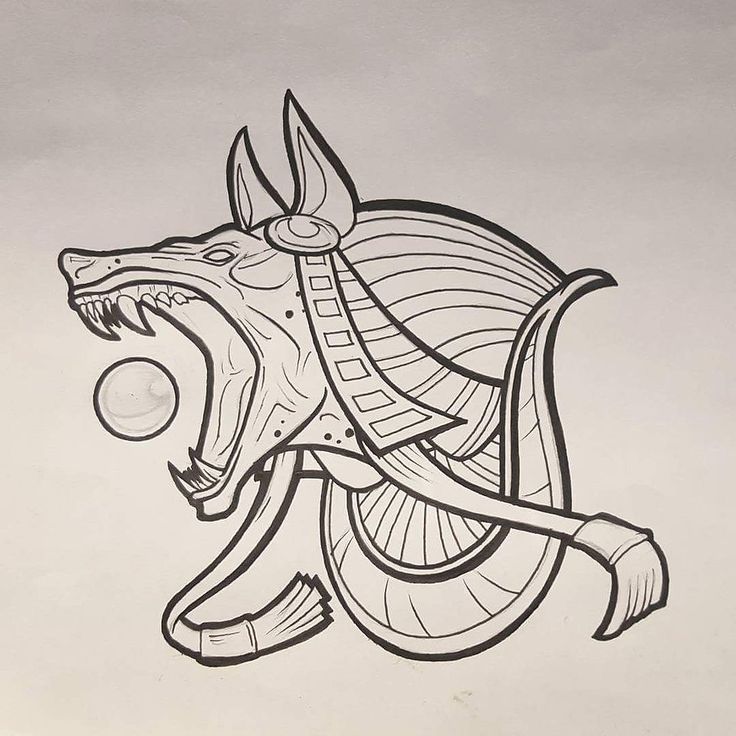 a drawing of an egyptian dog with its mouth open and tongue out in front of the viewer