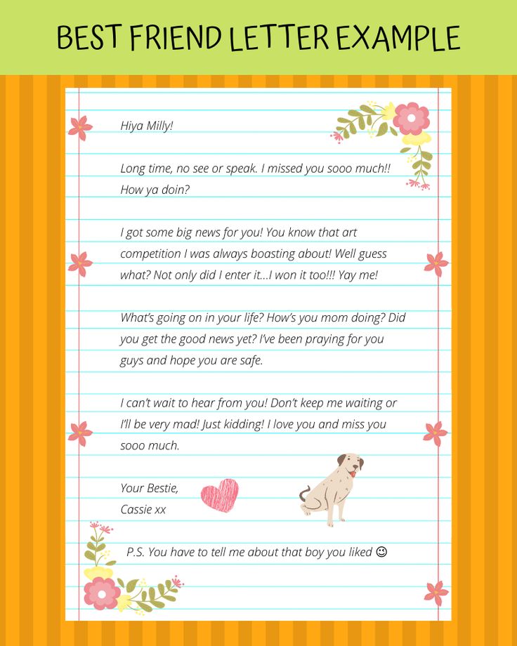 the best friend letter example is written on lined paper