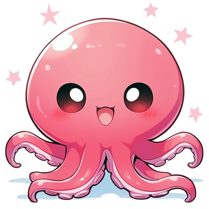 Cute Kawaii Happy Pink Octopus Sticker. Octopus Art Drawing, Fish Doodles, Kawaii Octopus, Octopus Sticker, Marine Life Art, Animals Tiger, Sketch Creative, Octopus Drawing, Cartoon Sea Animals