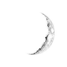 an image of a half moon drawn in black and white on a plain background with space for text