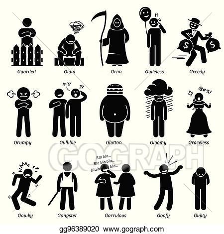 an image of people with different emotions and feelings in the form of stick figures on white background