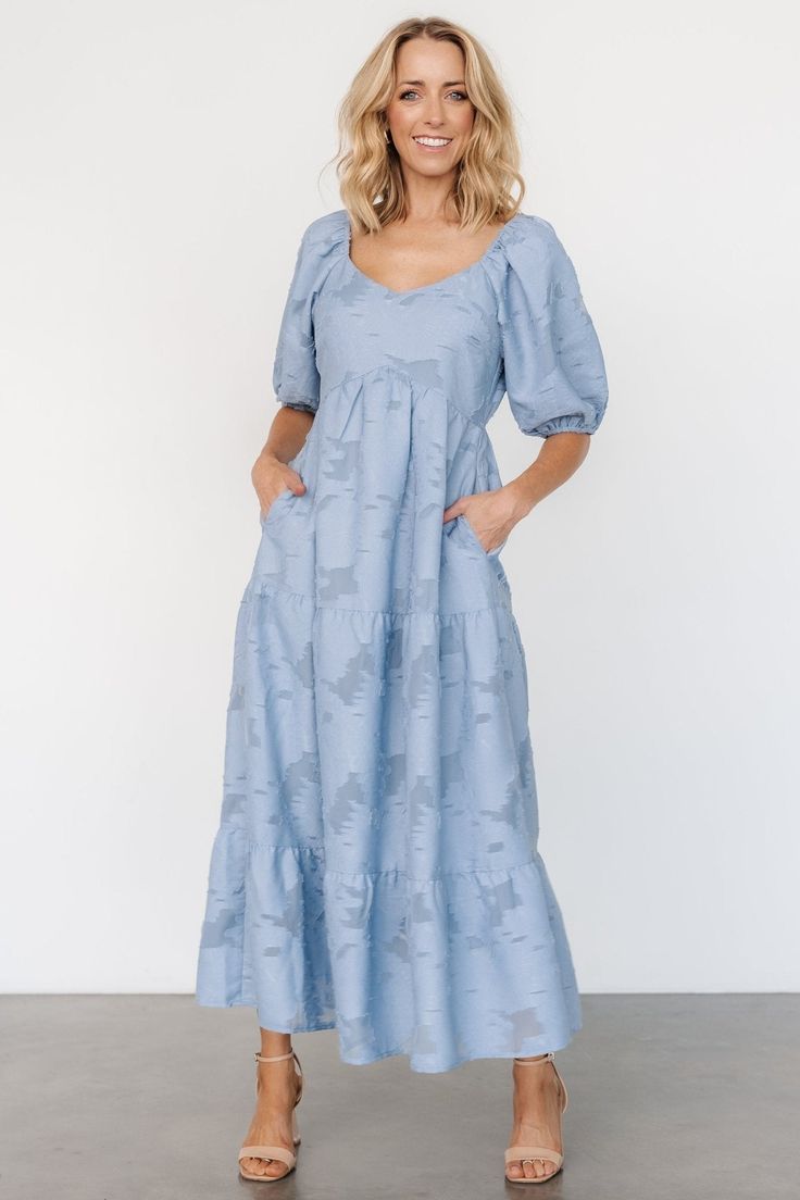 Hayward Dress | Dusty Blue - Baltic Born Muted Light Blue, Baby Blue Maxi Dress, Destination Dress, Light Blue Wedding, Baltic Born, Tiered Maxi Skirt, Dress Dusty, Blue Maxi, Dress Crafts