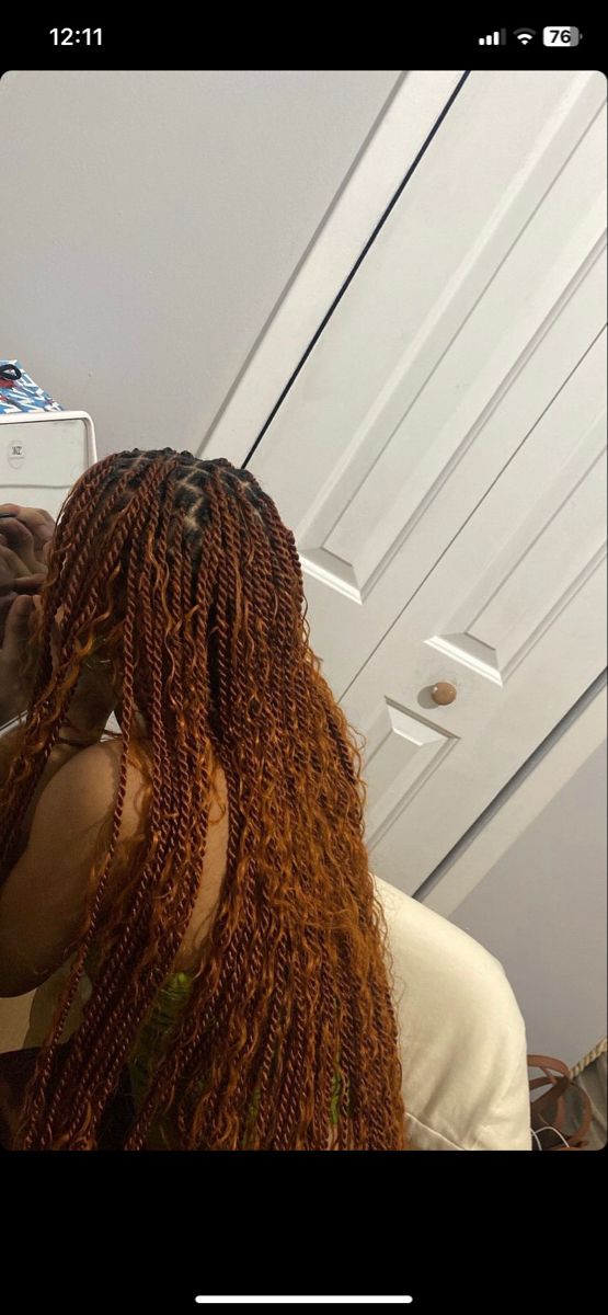 Ginger Black Hairstyles, Boho Island Twist Hairstyle Color, Ginger Braids Black Women With Curls, Ginger Goddess Twist, Ginger Sengelese Twist, Long Bohemian Twist, Ginger Twist Braids Hairstyles, Island Twist Bohemian, Ginger Island Twist With Curls