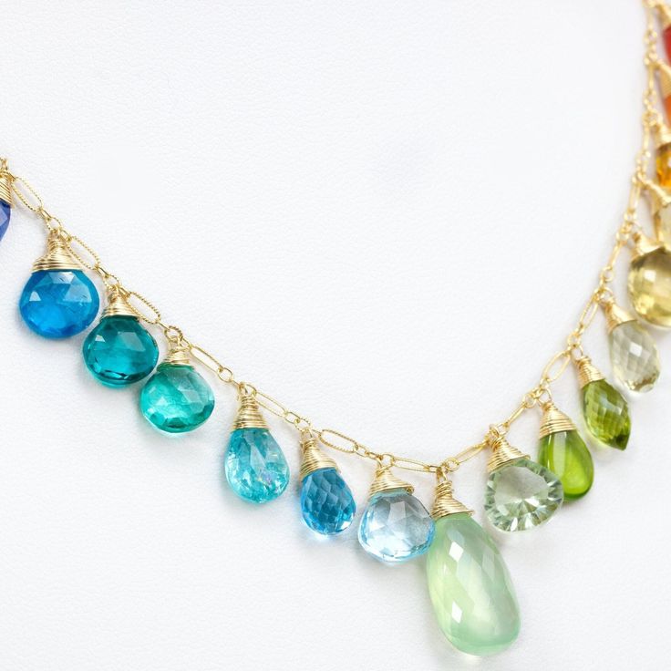 Rainbow Gemstone Necklace Precious Stone Necklace Multi Gemstone Drop Necklace Rainbow Necklace Statement Colorful Necklace SOLID GOLD 14K (27120 - 8) Multicolor Fine Jewelry Gemstones For Jewelry Making, Fine Jewelry Multicolor Gemstones For Jewelry Making, Multicolor Fine Gemstones For Jewelry Making, Fine Jewelry Multicolor Gemstones With Accents, Multicolor Multi-stone Drop Jewelry, Colorful Gemstone Necklaces For Gifts, Multicolor Briolette Gemstones For Gifts, Multicolor Briolette Gemstones As A Gift, Fine Jewelry With Multicolor Briolette Gemstones