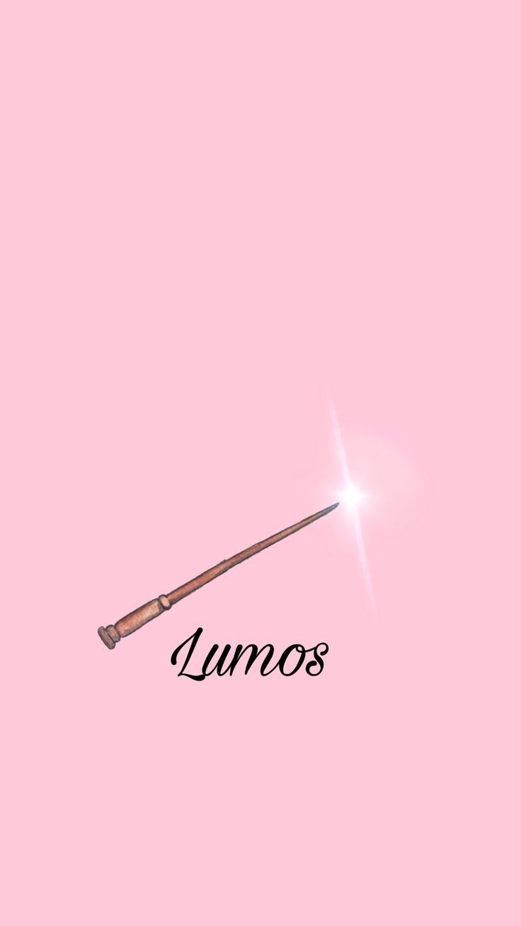 a pink background with an image of a harry potter wand and the words lumos on it