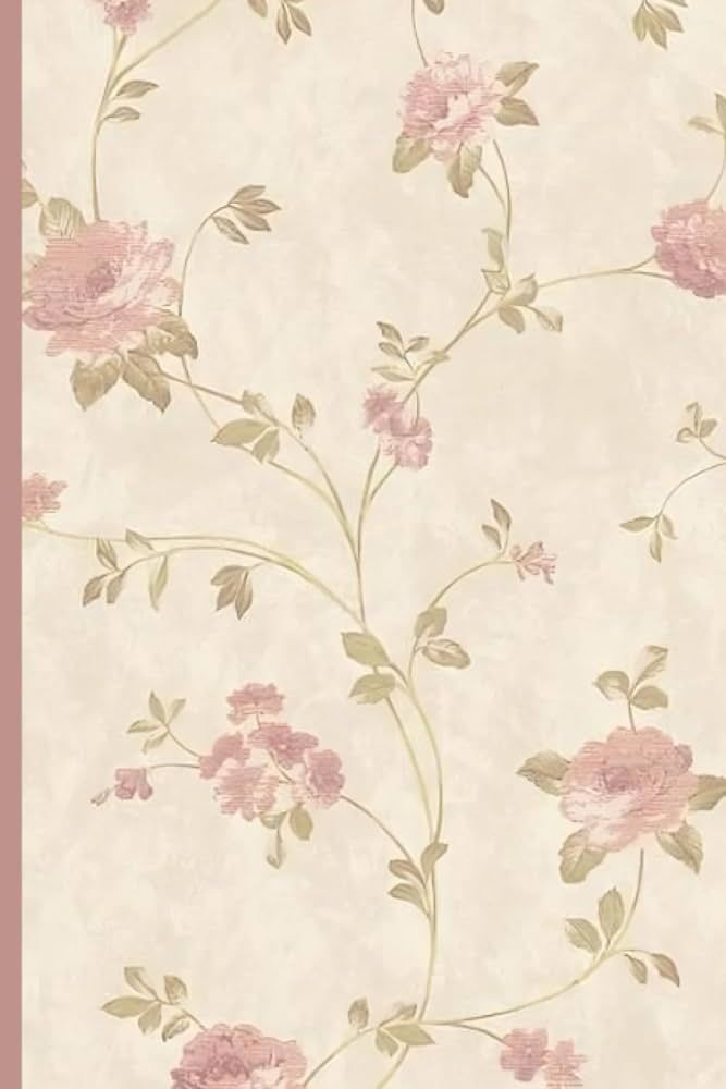 a floral wallpaper with pink flowers and green leaves on the side, in an off - white background