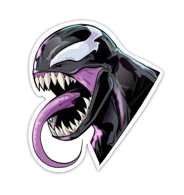 a sticker with an image of a black and purple monster's mouth, it is