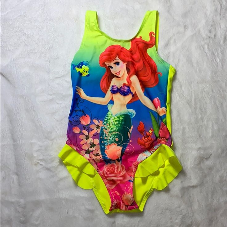 Little Mermaid Swimsuit Fun In The Sun Size 4-5 Year Olds Playful Mermaid Swimwear For Summer, Multicolor Character Print Swimwear For Summer, Multicolor Swimwear With Character Print For Summer, Multicolor Cartoon Print Swimwear For The Beach, Multicolor Cartoon Print Swimwear For Beach, Playful Character Print Swimwear, Cute Cartoon Print Swimwear For The Beach, Playful Cartoon Print Swimwear For The Pool, Fitted Cartoon Print Swimwear For The Beach