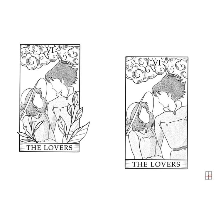 the lovers are kissing each other in this black and white illustration