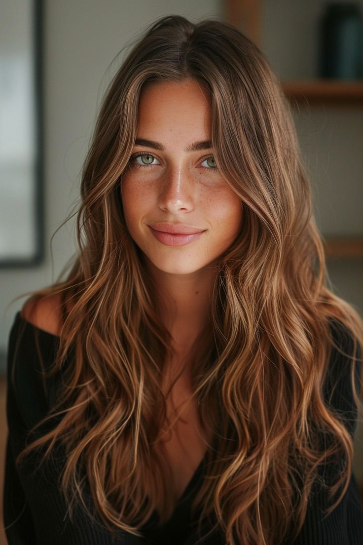 Fall Hair Color For Brunettes With Blue Eyes, Fall Blonde Brunette Hair Color, Warm Honey Brunette, Warm Brown Hair With Blonde Highlights, Natural Highlights On Brown Hair, Warm Tone Brunette, Warm Highlights For Brown Hair, Natural Brown Highlights, Warm Honey Brown Hair