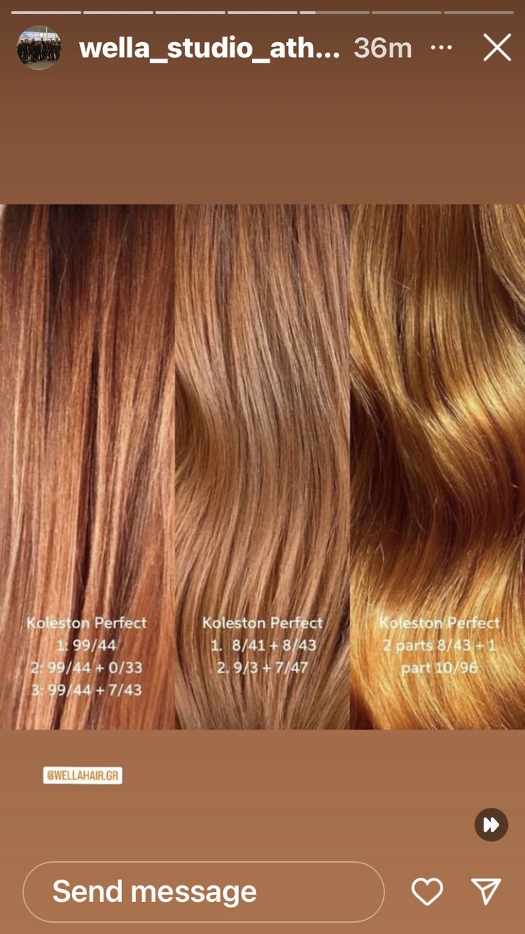 Honey Copper Hair Formula, Golden Copper Hair Formula, Wella Copper Formula, Coper Hair Color, Igora Formulas, Copper Gold Hair Color, Gold Copper Hair, Golden Copper Blonde, Copper Gold Hair