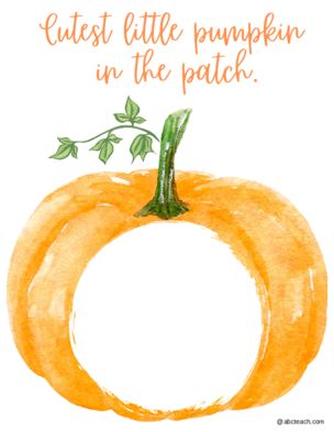 a watercolor drawing of a pumpkin with the words, cute little pumpkin in the patch