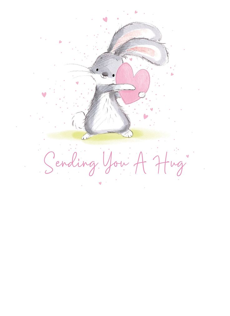 a white rabbit holding a pink heart on top of it's back with the words sending