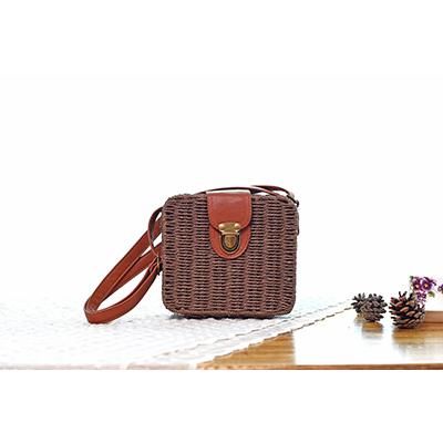 beach box straw woven shoulder bag Vintage Crossbody Bag, Dark Coffee, Rattan Bag, Straw Bags, Women Bags Fashion, Orange Bag, Woven Bag, Candy Colors, Yellow Orange