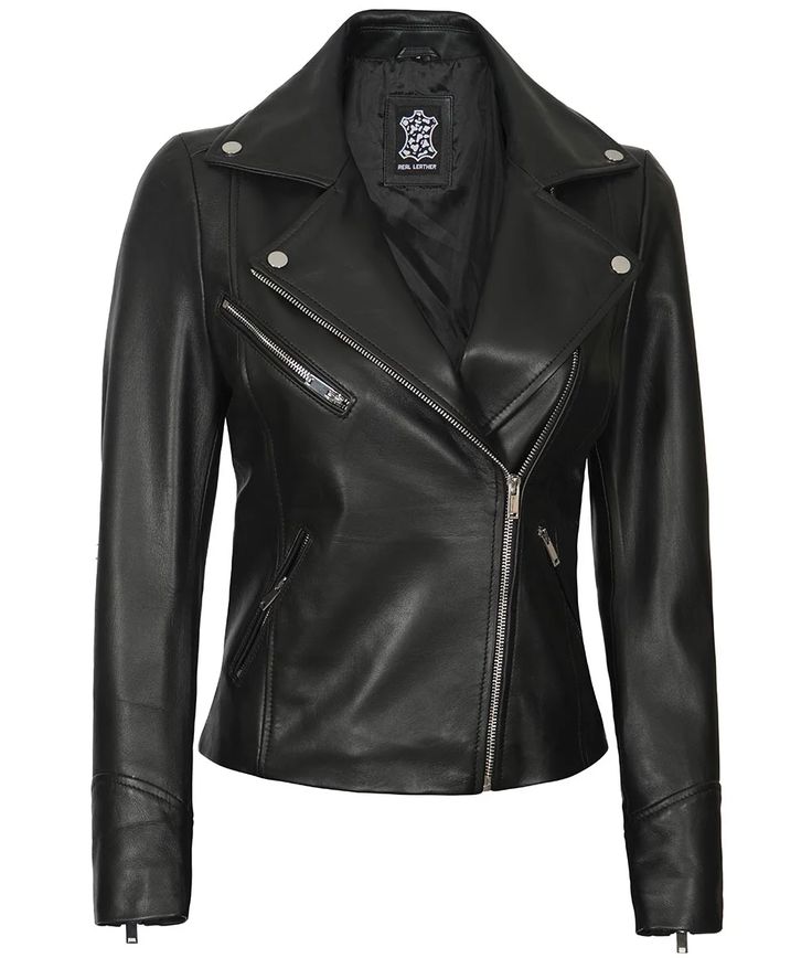 Women's Black Leather Biker Jacket
Gear up yourself with this awesome asymmetrical black leather jacket for women. It is featured with the notch-lapel, asymmetrical closure, three zipper pockets for proper safety of accessories, and zipped cuffs for easiness. Inner polyester lining is given for the comfortable and luxurious feeling and will keep you warm in chilly temperature. Fitted Leather Biker Jacket With Asymmetrical Zip, Asymmetrical Zip Leather Jacket For Biker Events, Fitted Moto Leather Jacket With Asymmetrical Zip, Winter Biker Jacket With Asymmetrical Zip, Edgy Fitted Biker Jacket With Asymmetrical Zip, Winter Leather Jacket For Biker Events With Asymmetrical Zip, Winter Biker Leather Jacket With Asymmetrical Zip, Sleek Fitted Leather Jacket With Asymmetrical Zip, Asymmetrical Zip Fitted Biker Jacket For Events