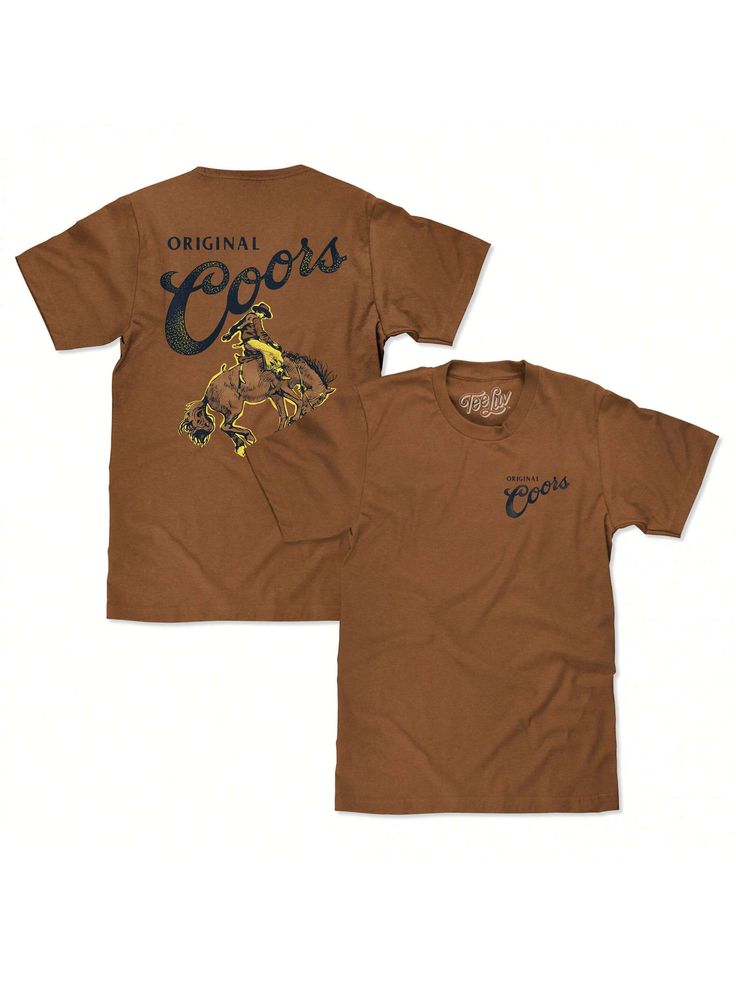 Officially licensed Coors Original Rodeo Time Front and Back Print T-Shirt. This brown "Coors Original" t-shirt is made from cotton and features the classic "Coors Original" RodeoTime front and back logo print.Coors Original Rodeo Time Front And Back Print T-Shirt Brown Casual  Short Sleeve  Figure,Letter    Men Clothing, size features are:Bust: ,Length: ,Sleeve Length: Rodeo Time, Men Clothing, Rodeo, Logo Print, All Fashion, Print T Shirt, Casual Shorts, Length Sleeve, Latest Trends