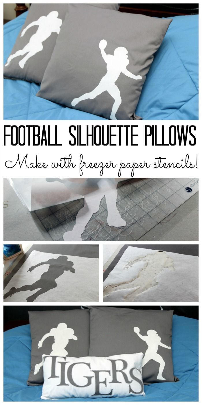 some pillows that have been made to look like football players and the words football silhouettes on them