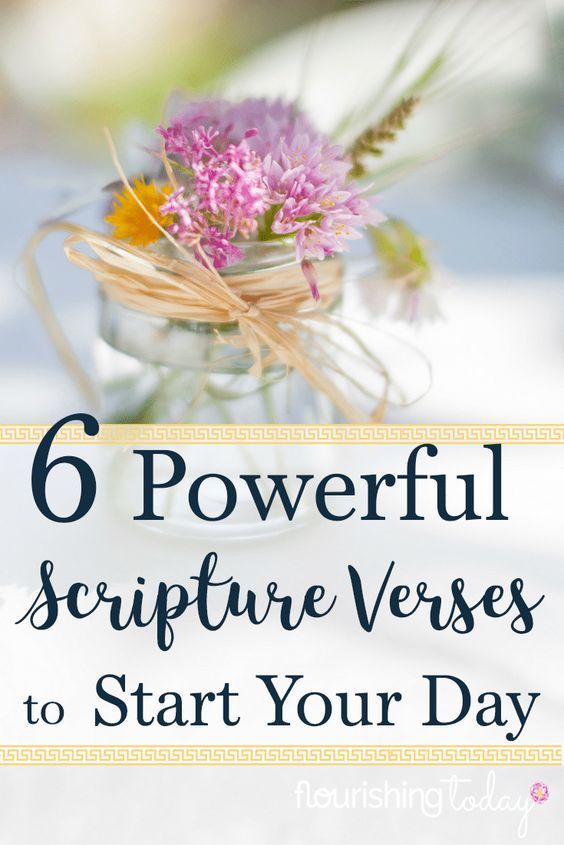 a vase filled with pink flowers on top of a white tablecloth and text that reads, 6 powerful descriptive verses to start your day