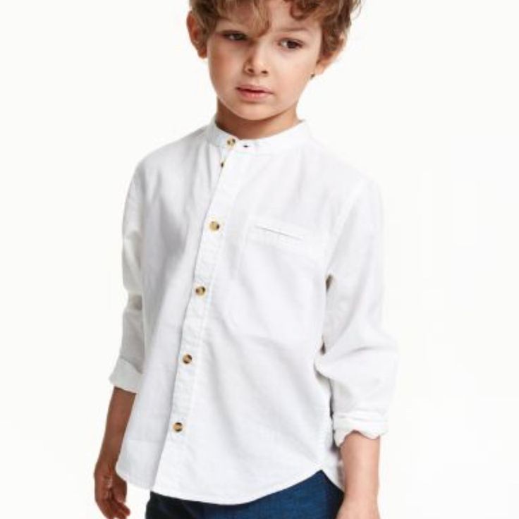 Boys Mandarine Collar Shirt Long-Sleeved Shirt In Airy, Woven Fabric With A Mandarin Collar, Welt Chest Pocket, And Rounded Hem. Slightly Longer At Back. Linen 55%, Cotton 45% Boys Size 2-3 Cute Cotton H&m Tops, H&m Cotton Button-up Shirt, Cute White Button-up Shirt, H&m Cotton Shirt For Spring, Spring Cotton Shirt By H&m, H&m Cotton Long Sleeve Shirt, H&m Long Sleeve Cotton Shirt, H&m White Long Sleeve Top, White Long Sleeve Top From H&m