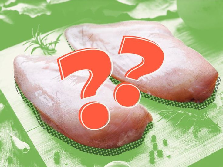 two pieces of meat with question marks on them