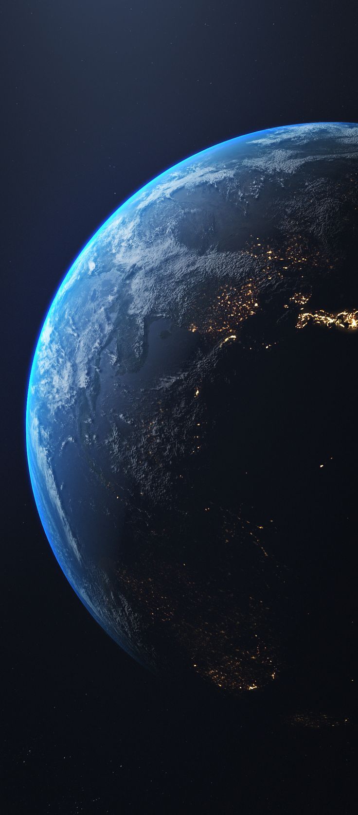 an image of the earth taken from space at night with lights shining on land and water