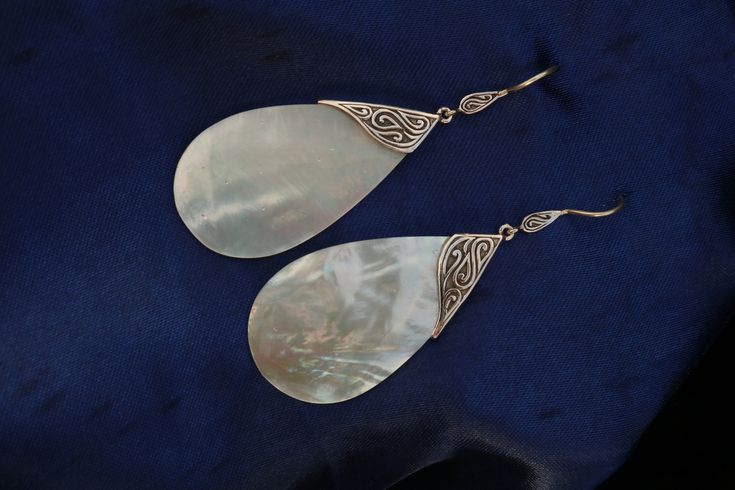 Mother of Pearl Teardrop Earrings Tribal Design. Sterling Silver. Handmade Elegant Teardrop Earrings, Handmade Elegant Long Drop Teardrop Earrings, Fancy Envelopes, Pearl Teardrop Earrings, Kailua Kona, Beach Gifts, Natural Gifts, Shell Earrings, Style Gift