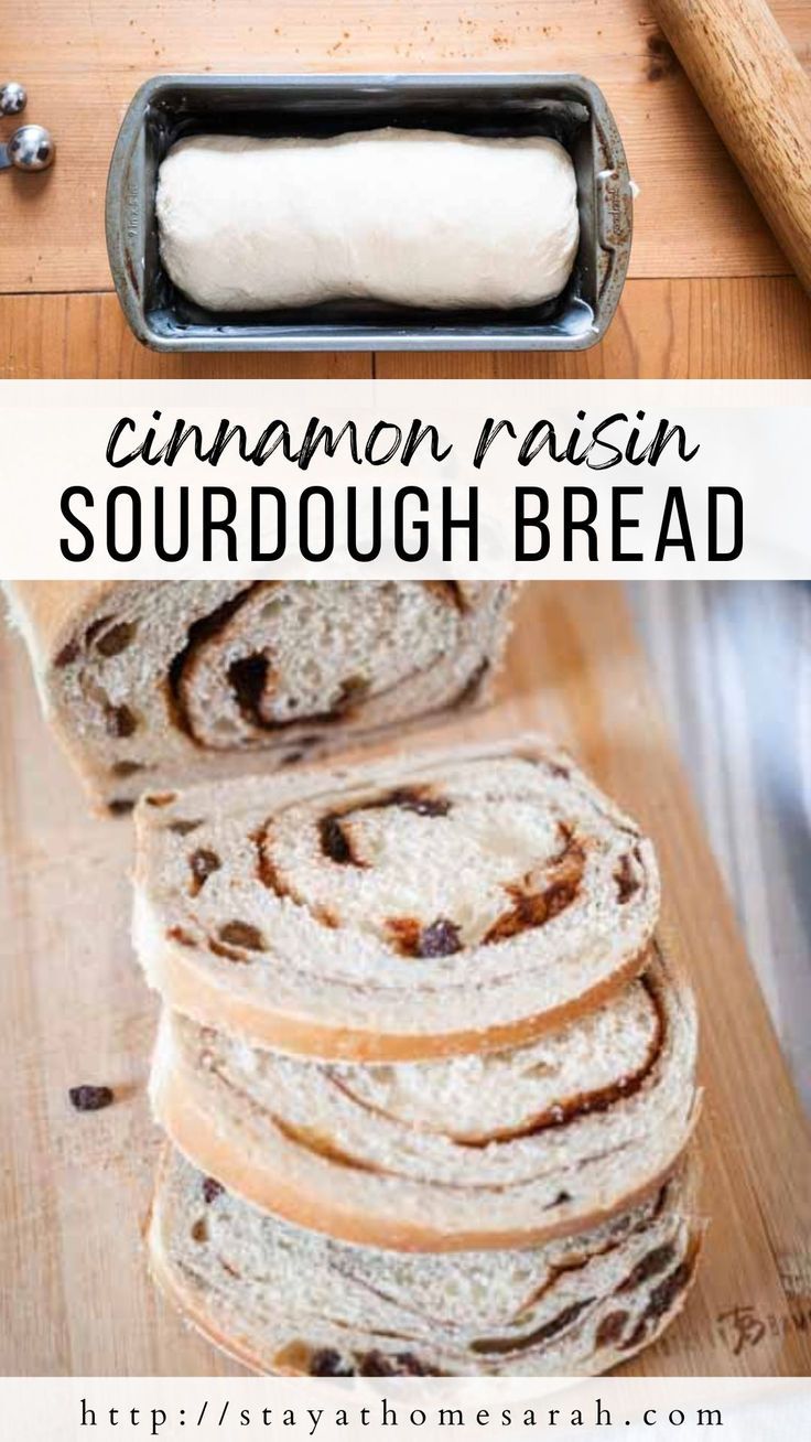 cinnamon raisin sourdough bread in a loaf pan