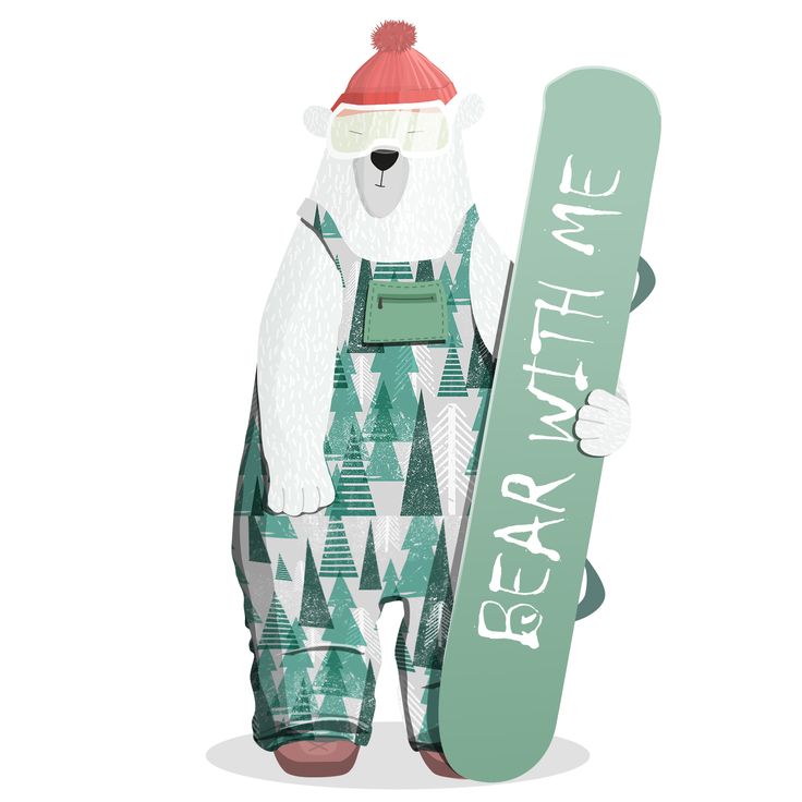 a polar bear holding a snowboard with the words fear until me written on it