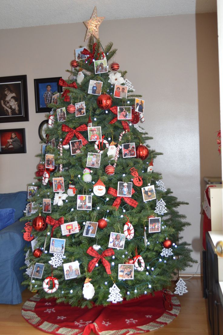 a decorated christmas tree with pictures on it