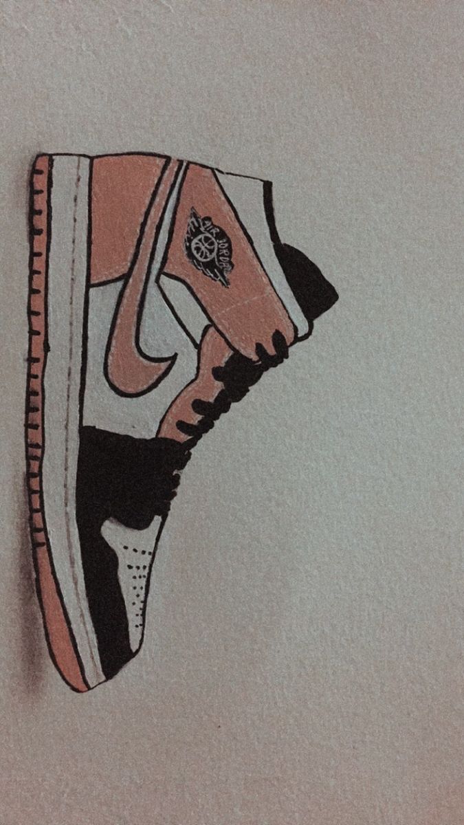 a drawing of a pair of sneakers hanging on the wall