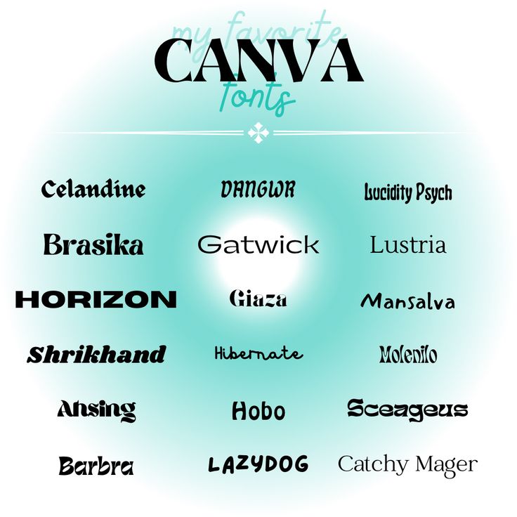 the canva font family is shown in black and white on a blue background with an aqua hue